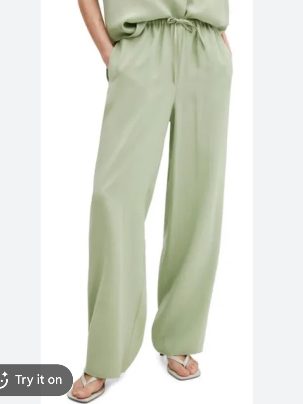 MNG Mango Sage Green Wide Leg Drawstring Leisure Pants size Small